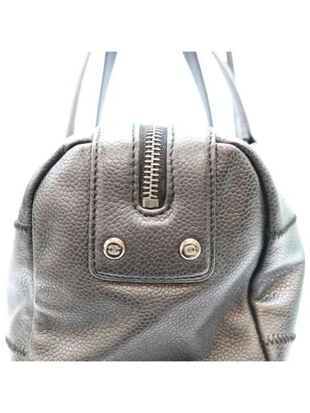 Chanel Black Caviar Choco Bar Silver Mini Boston Bag